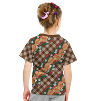 Polynesian Monstera Tiare Floral Kid T Shirt Chocolate Brown Tropical Plaid - Polynesian Pride
