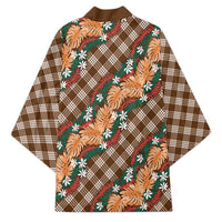 Polynesian Monstera Tiare Floral Kimono Chocolate Brown Tropical Plaid - Polynesian Pride