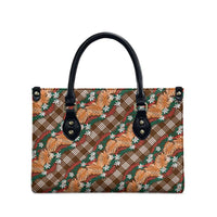 Polynesian Monstera Tiare Floral Leather Bag Chocolate Brown Tropical Plaid - Polynesian Pride