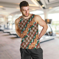 Polynesian Monstera Tiare Floral Men Tank Top Chocolate Brown Tropical Plaid - Polynesian Pride