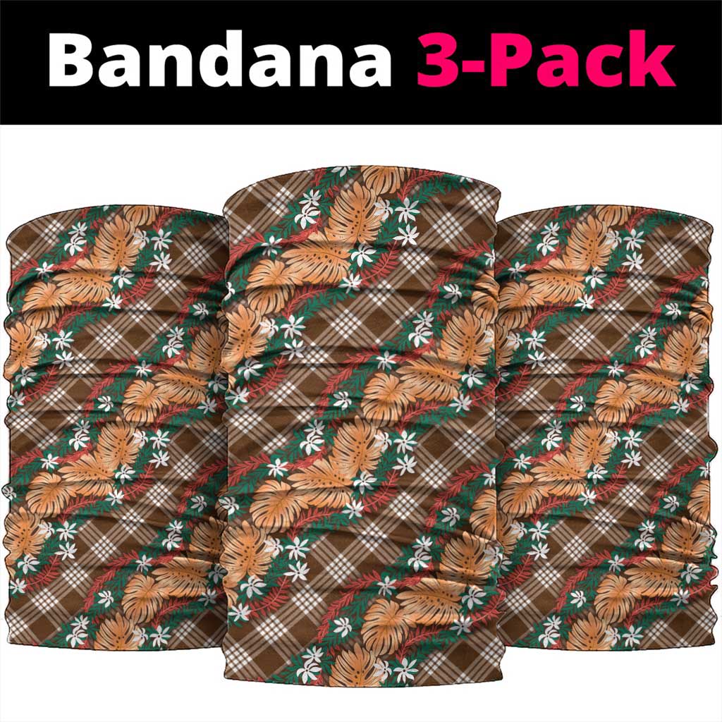 Polynesian Monstera Tiare Floral Neck Gaiter Chocolate Brown Tropical Plaid - Polynesian Pride
