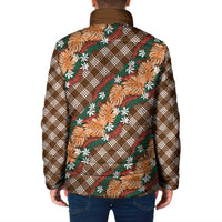 Polynesian Monstera Tiare Floral Padded Jacket Chocolate Brown Tropical Plaid - Polynesian Pride