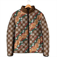 Polynesian Monstera Tiare Floral Padded Jacket Chocolate Brown Tropical Plaid - Polynesian Pride