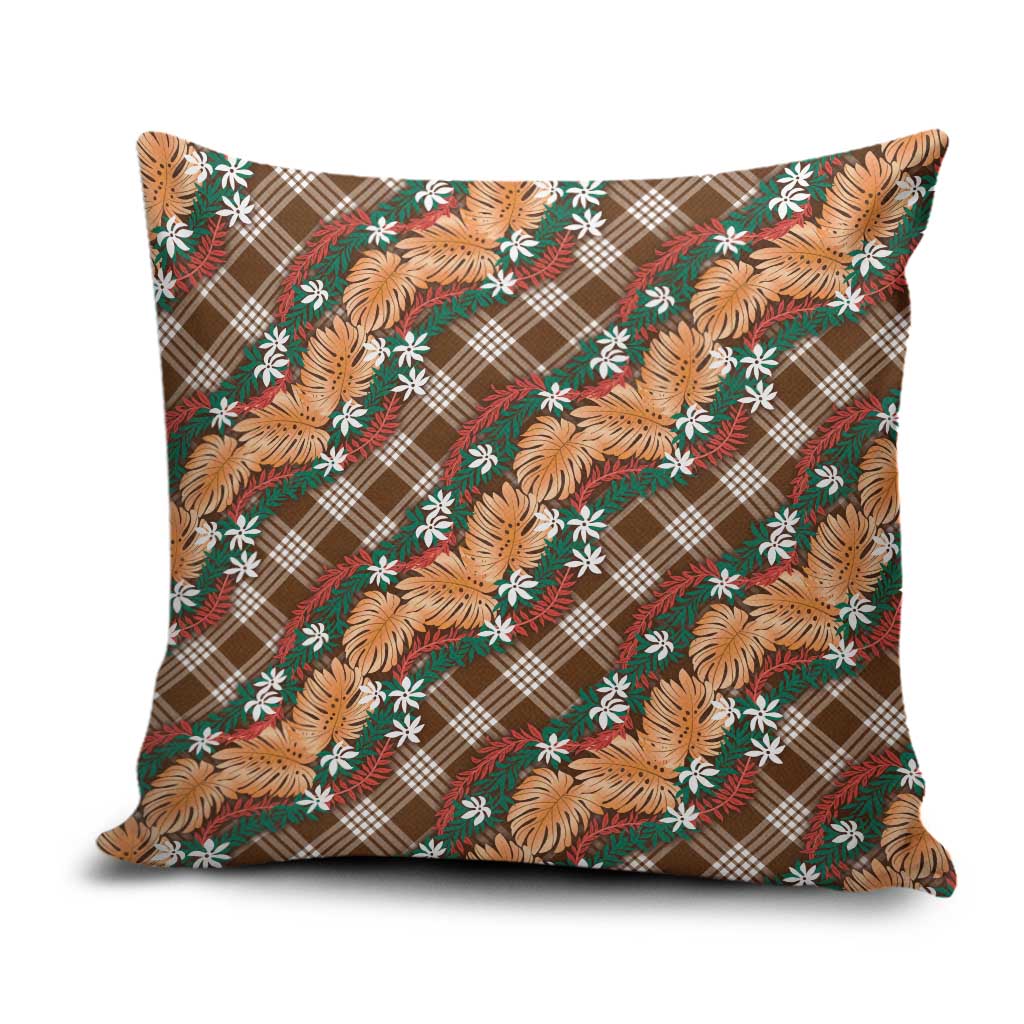 Polynesian Monstera Tiare Floral Pillow Cover Chocolate Brown Tropical Plaid LT01 Brown - Polynesian Pride