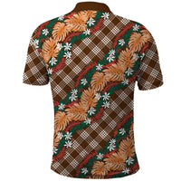 Polynesian Monstera Tiare Floral Polo Shirt Chocolate Brown Tropical Plaid - Polynesian Pride