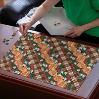 Polynesian Monstera Tiare Floral Puzzle Chocolate Brown Tropical Plaid - Polynesian Pride