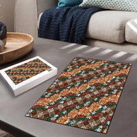 Polynesian Monstera Tiare Floral Puzzle Chocolate Brown Tropical Plaid - Polynesian Pride