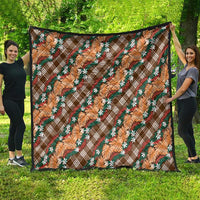 Polynesian Monstera Tiare Floral Quilt Chocolate Brown Tropical Plaid - Polynesian Pride