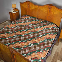 Polynesian Monstera Tiare Floral Quilt Chocolate Brown Tropical Plaid - Polynesian Pride