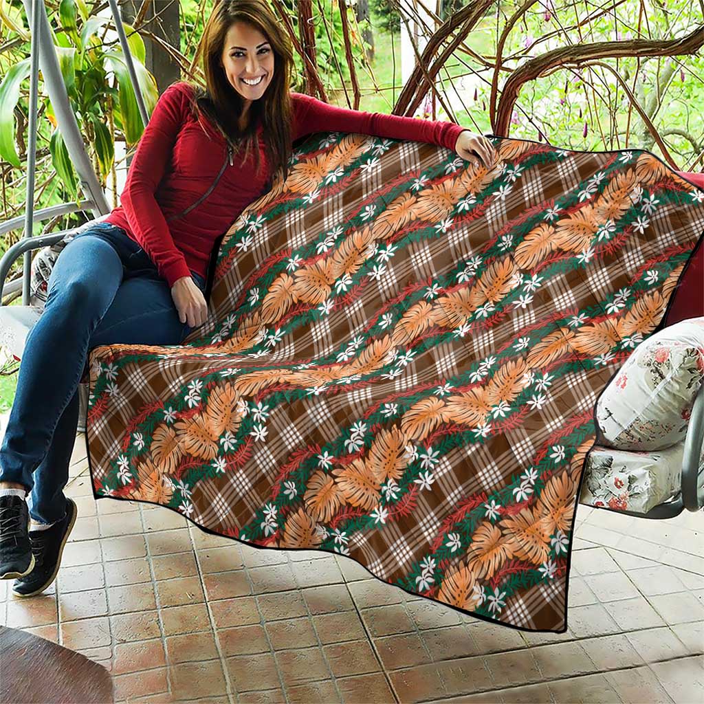 Polynesian Monstera Tiare Floral Quilt Chocolate Brown Tropical Plaid - Polynesian Pride