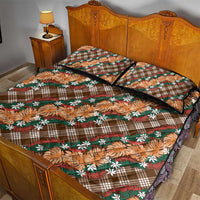 Polynesian Monstera Tiare Floral Quilt Bed Set Chocolate Brown Tropical Plaid - Polynesian Pride