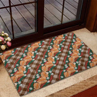 Polynesian Monstera Tiare Floral Rubber Doormat Chocolate Brown Tropical Plaid - Polynesian Pride