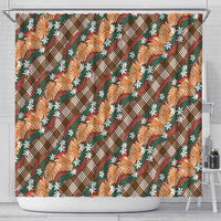 Polynesian Monstera Tiare Floral Shower Curtain Chocolate Brown Tropical Plaid - Polynesian Pride