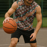 Polynesian Monstera Tiare Floral Sleeveless Hoodie Chocolate Brown Tropical Plaid - Polynesian Pride