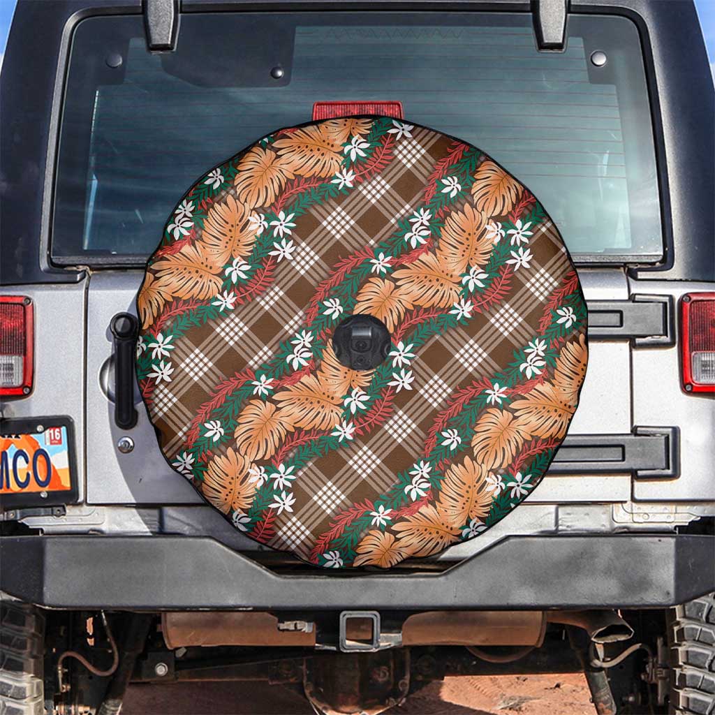 Polynesian Monstera Tiare Floral Spare Tire Cover Chocolate Brown Tropical Plaid LT01 Brown - Polynesian Pride