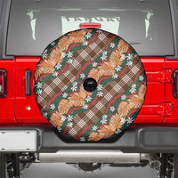 Polynesian Monstera Tiare Floral Spare Tire Cover Chocolate Brown Tropical Plaid - Polynesian Pride