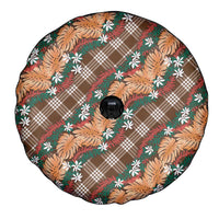 Polynesian Monstera Tiare Floral Spare Tire Cover Chocolate Brown Tropical Plaid - Polynesian Pride