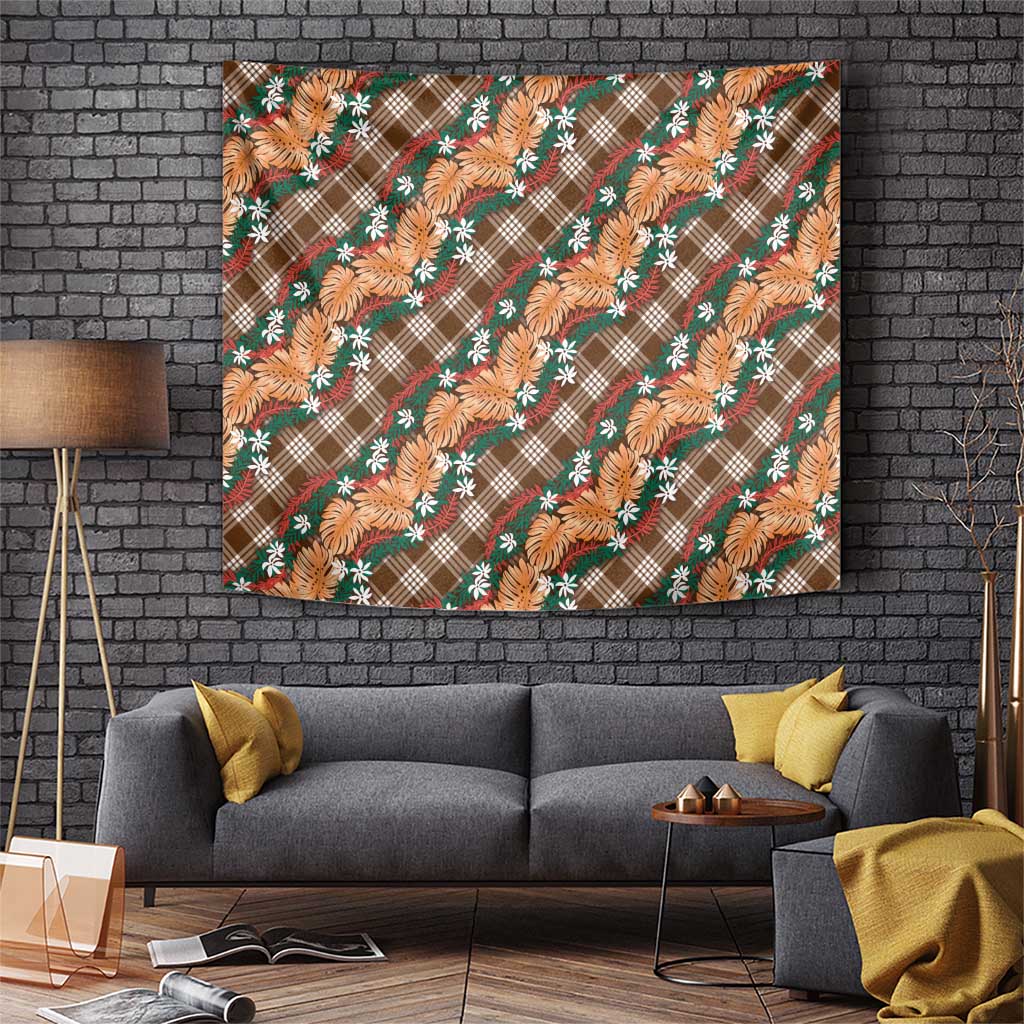 Polynesian Monstera Tiare Floral Tapestry Chocolate Brown Tropical Plaid LT01 Brown - Polynesian Pride