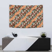 Polynesian Monstera Tiare Floral Tapestry Chocolate Brown Tropical Plaid - Polynesian Pride