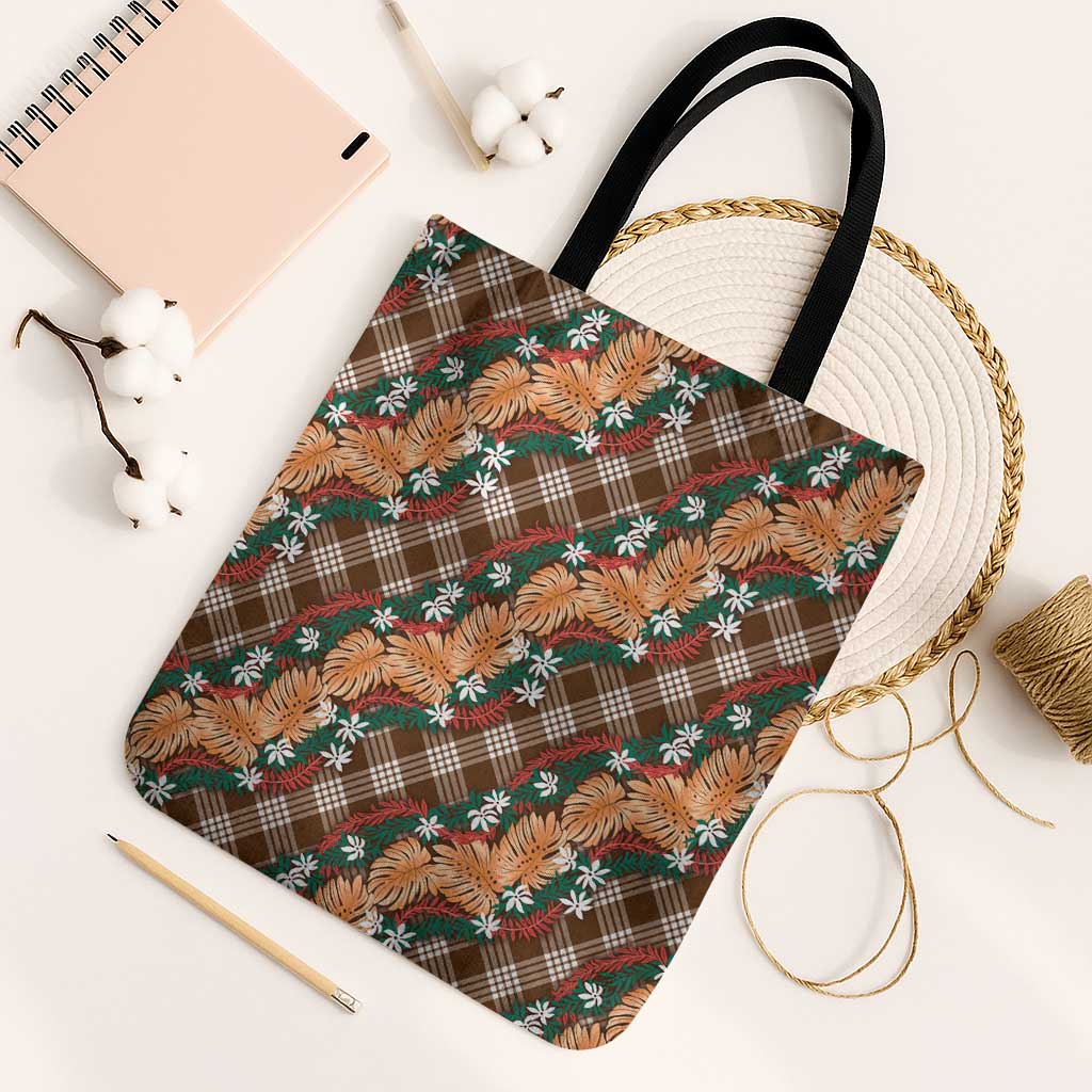 Polynesian Monstera Tiare Floral Tote Bag Chocolate Brown Tropical Plaid LT01 Black Strap One Size Brown - Polynesian Pride