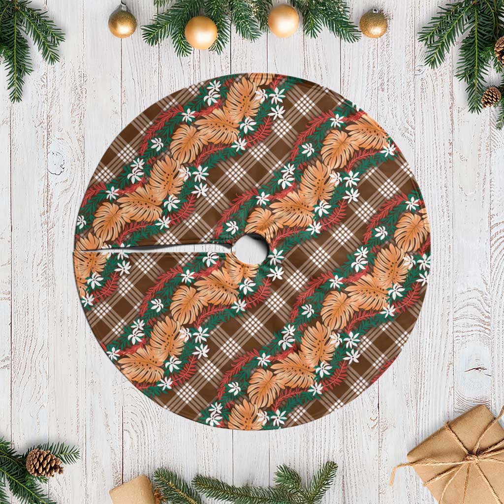 Polynesian Monstera Tiare Floral Tree Skirt Chocolate Brown Tropical Plaid LT01 Casual Brown - Polynesian Pride