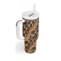 Polynesian Monstera Tiare Floral Tumbler With Handle Chocolate Brown Tropical Plaid - Polynesian Pride