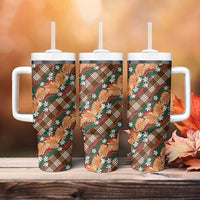 Polynesian Monstera Tiare Floral Tumbler With Handle Chocolate Brown Tropical Plaid - Polynesian Pride