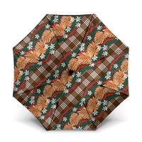 Polynesian Monstera Tiare Floral Umbrella Chocolate Brown Tropical Plaid - Polynesian Pride