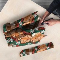 Polynesian Monstera Tiare Floral Umbrella Chocolate Brown Tropical Plaid - Polynesian Pride