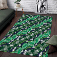 Polynesian Monstera Tiare Floral Area Rug Forest Green Tropical Plaid - Polynesian Pride