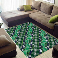 Polynesian Monstera Tiare Floral Area Rug Forest Green Tropical Plaid - Polynesian Pride