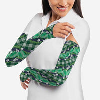 Polynesian Monstera Tiare Floral Arm Sleeves Forest Green Tropical Plaid - Polynesian Pride