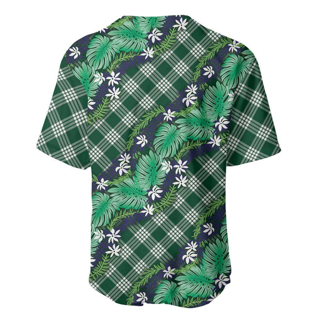 Polynesian Monstera Tiare Floral Baseball Jersey Forest Green Tropical Plaid - Polynesian Pride