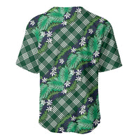 Polynesian Monstera Tiare Floral Baseball Jersey Forest Green Tropical Plaid - Polynesian Pride