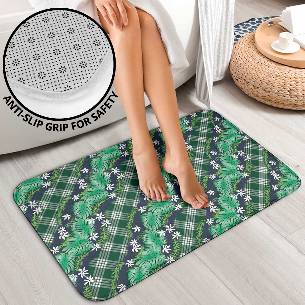 Polynesian Monstera Tiare Floral Bathroom Set Forest Green Tropical Plaid - Polynesian Pride