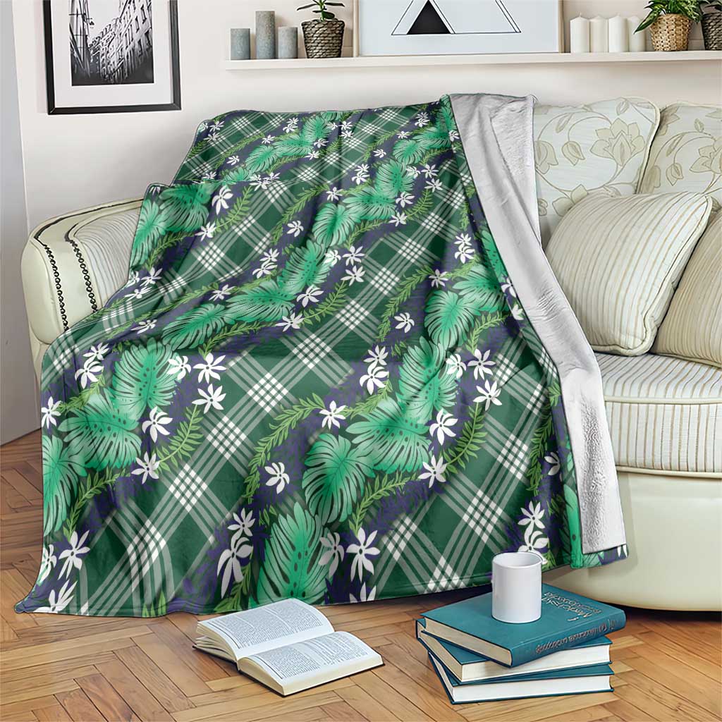 Polynesian Monstera Tiare Floral Blanket Forest Green Tropical Plaid LT01 Green - Polynesian Pride