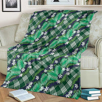 Polynesian Monstera Tiare Floral Blanket Forest Green Tropical Plaid - Polynesian Pride