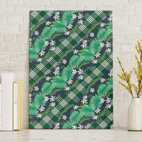 Polynesian Monstera Tiare Floral Canvas Wall Art Forest Green Tropical Plaid - Polynesian Pride