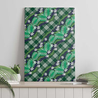 Polynesian Monstera Tiare Floral Canvas Wall Art Forest Green Tropical Plaid - Polynesian Pride