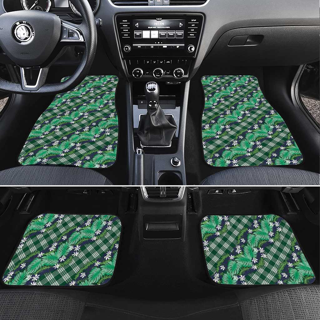 Polynesian Monstera Tiare Floral Car Mats Forest Green Tropical Plaid LT01 Set 4pcs Green - Polynesian Pride
