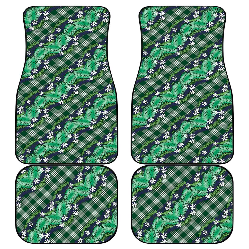 Polynesian Monstera Tiare Floral Car Mats Forest Green Tropical Plaid - Polynesian Pride