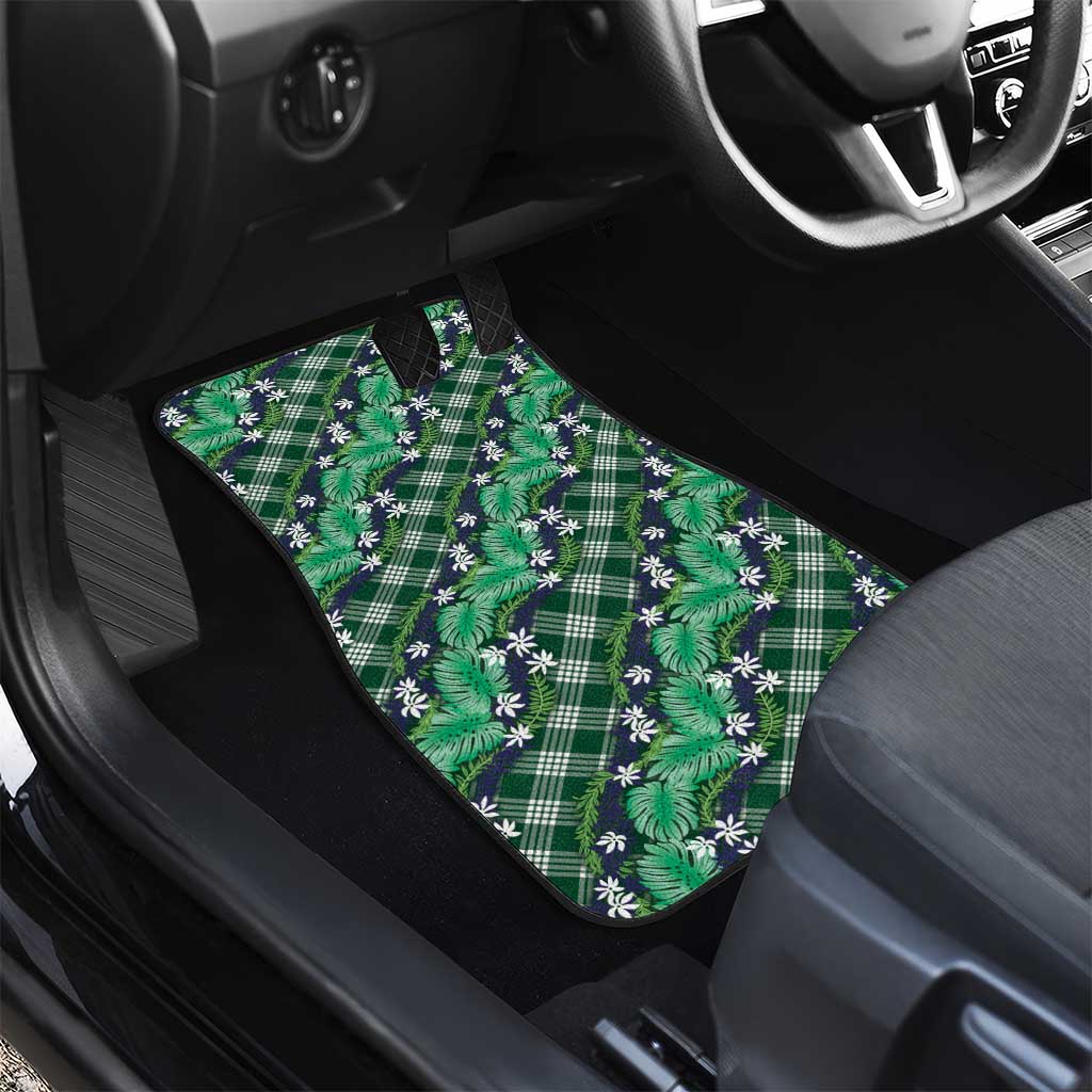 Polynesian Monstera Tiare Floral Car Mats Forest Green Tropical Plaid - Polynesian Pride
