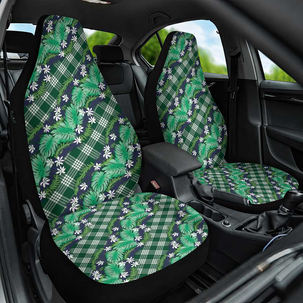 Polynesian Monstera Tiare Floral Car Seat Cover Forest Green Tropical Plaid - Polynesian Pride