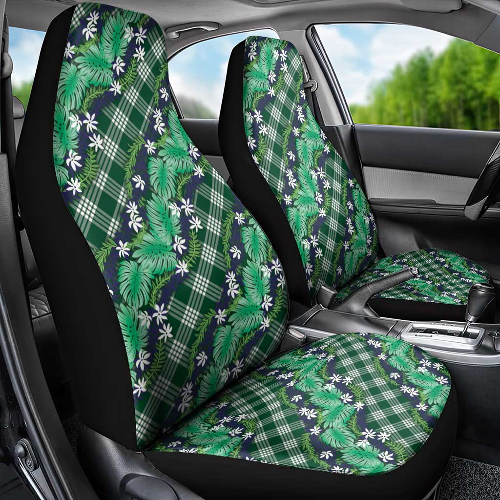 Polynesian Monstera Tiare Floral Car Seat Cover Forest Green Tropical Plaid - Polynesian Pride