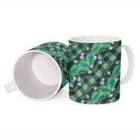 Polynesian Monstera Tiare Floral Ceramic Mug Forest Green Tropical Plaid - Polynesian Pride