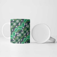 Polynesian Monstera Tiare Floral Ceramic Mug Forest Green Tropical Plaid - Polynesian Pride