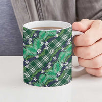 Polynesian Monstera Tiare Floral Ceramic Mug Forest Green Tropical Plaid - Polynesian Pride