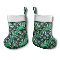 Polynesian Monstera Tiare Floral Christmas Stocking Forest Green Tropical Plaid - Polynesian Pride