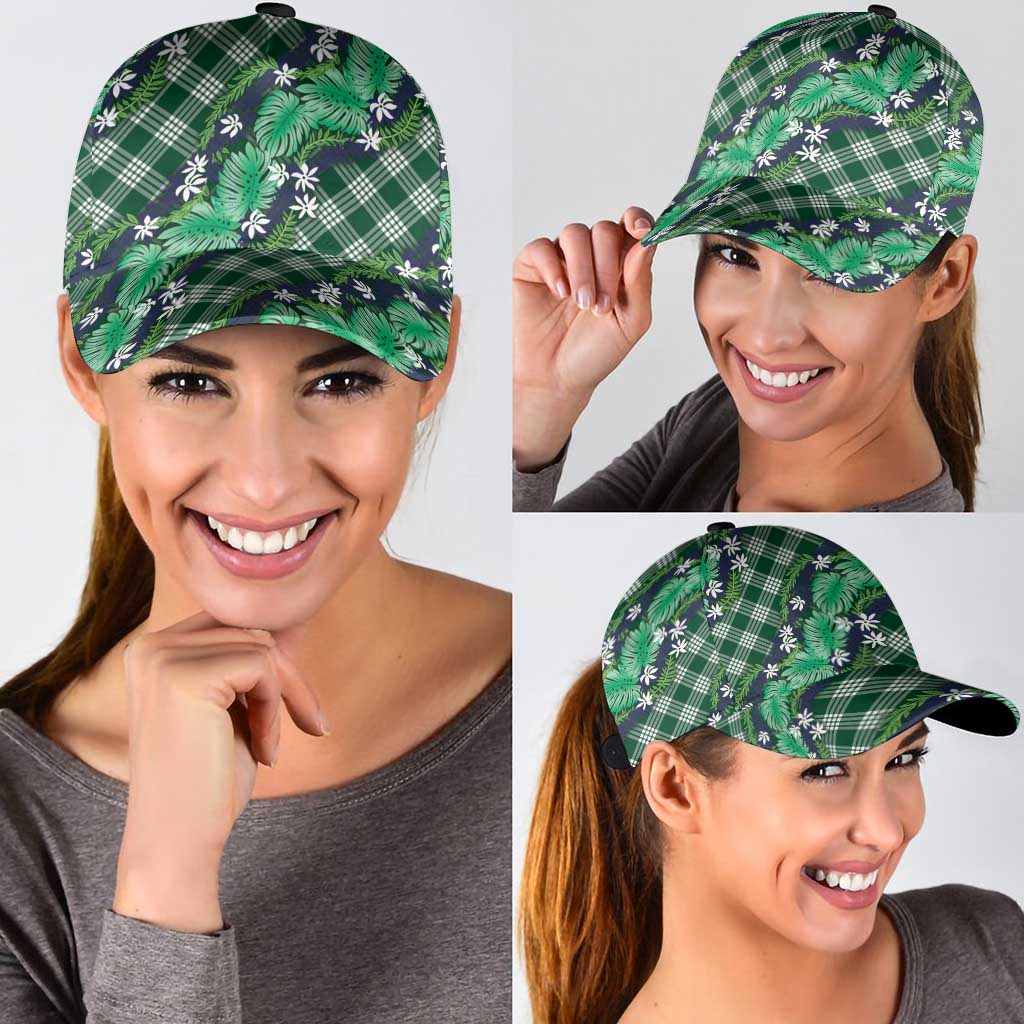 Polynesian Monstera Tiare Floral Classic Cap Forest Green Tropical Plaid - Polynesian Pride