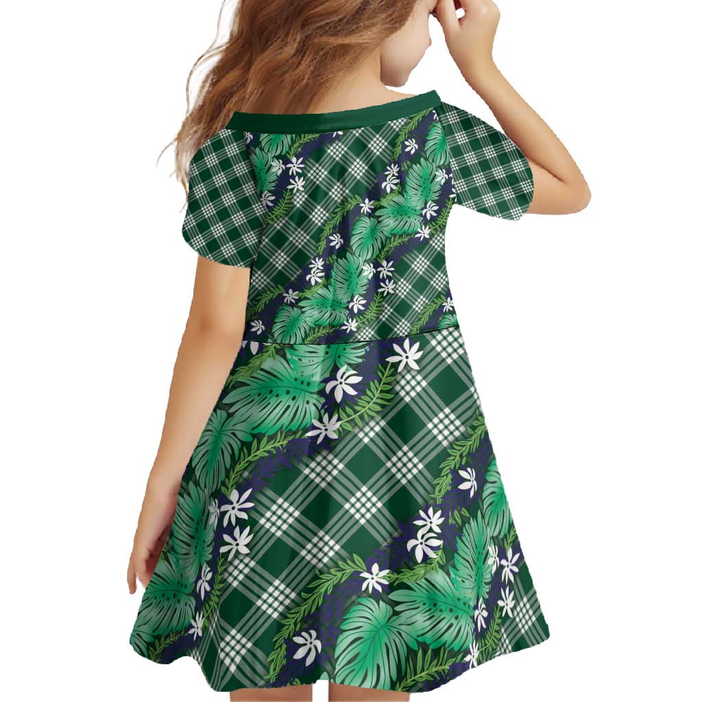 Polynesian Monstera Tiare Floral Family Matching Mermaid Dress and Hawaiian Shirt Forest Green Tropical Plaid - Polynesian Pride